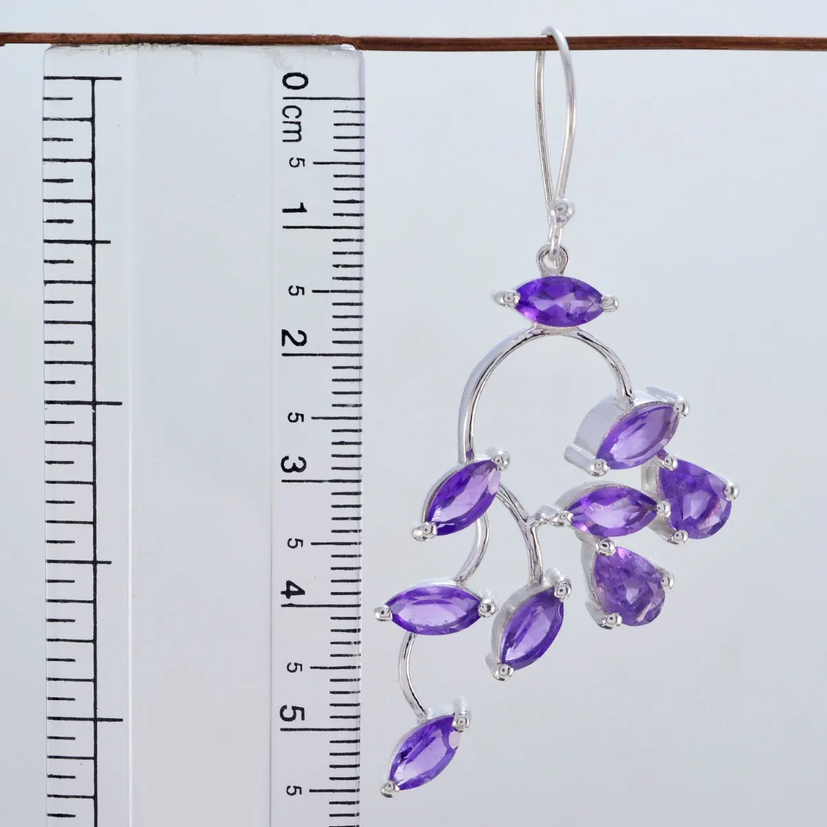 Riyo Genuine Gems Marquise Faceted Purple Amethyst Silver Earrings gift for thanks giving