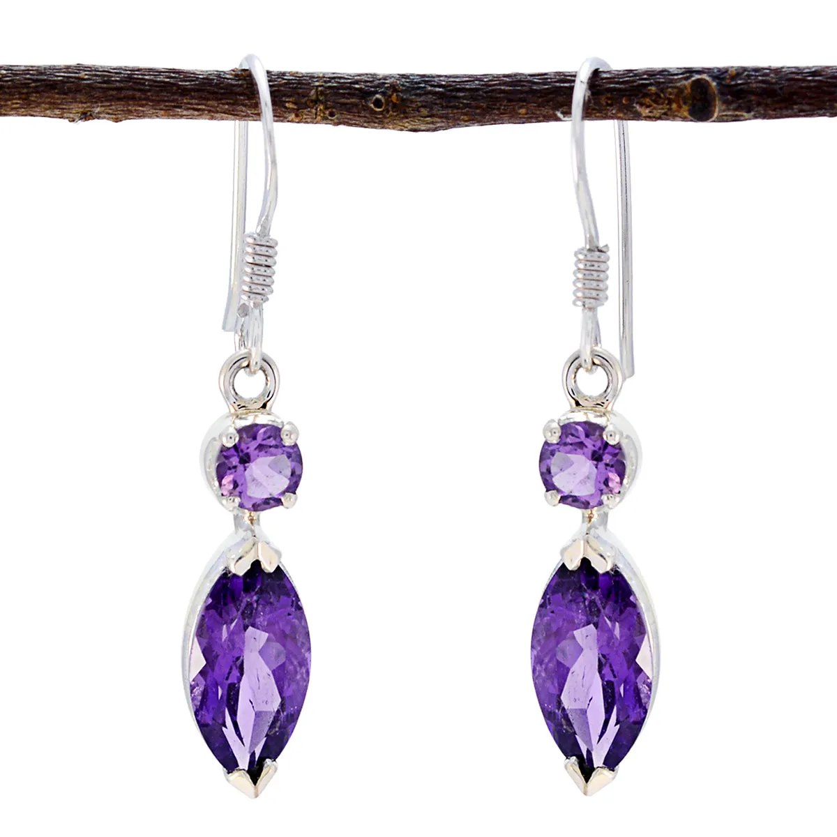 Riyo Genuine Gems multi shape Faceted Purple Amethyst Silver Earrings engagement gift