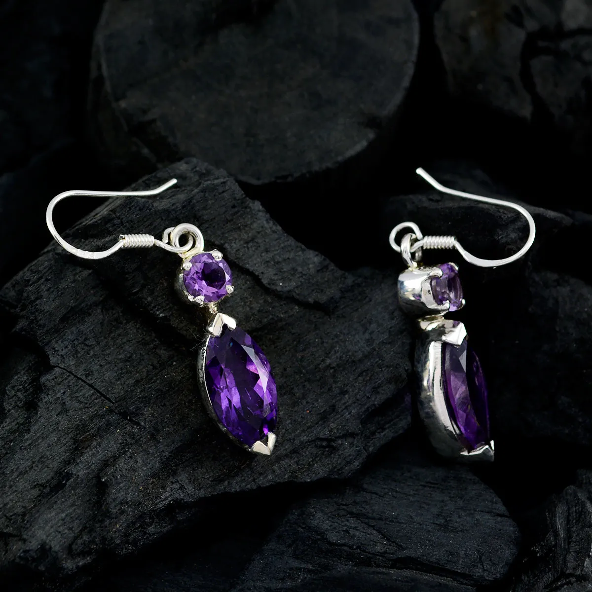 Riyo Genuine Gems multi shape Faceted Purple Amethyst Silver Earrings engagement gift