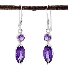 Riyo Genuine Gems multi shape Faceted Purple Amethyst Silver Earrings engagement gift