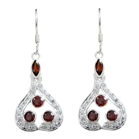 Riyo Genuine Gems multi shape Faceted Red Garnet Silver Earring gift for sister