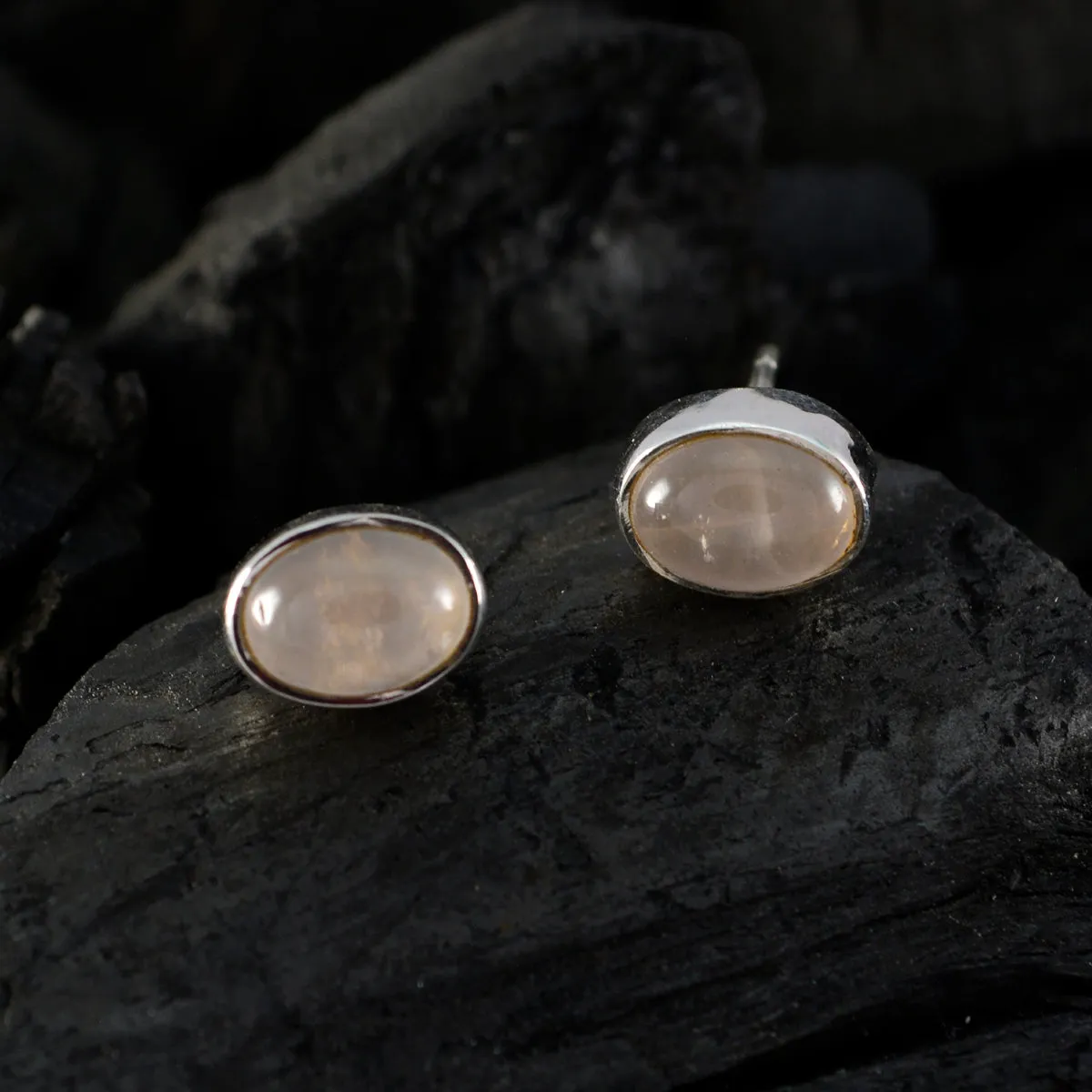 Riyo Genuine Gems oval Cabochon Pink Rose Quartz Silver Earrings christmas gifts