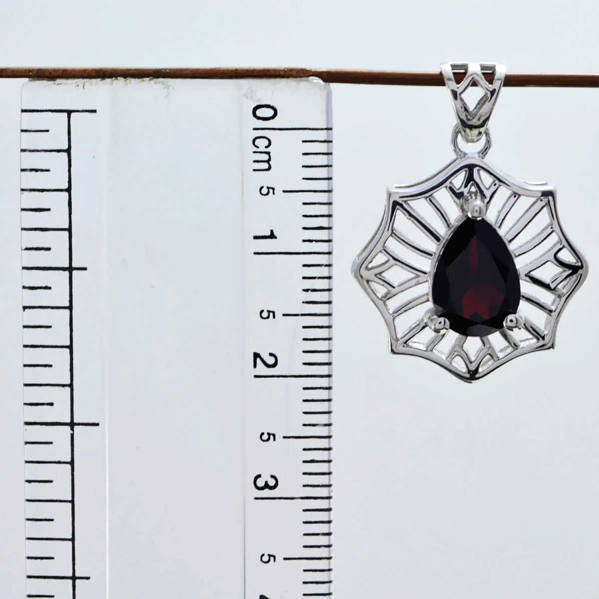 Riyo Genuine Gems Pear Faceted Red Garnet Solid Silver Pendant new years day gift