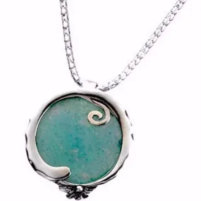 Roman glass jewelry pendant,  sterling silver necklace 925 jewelry