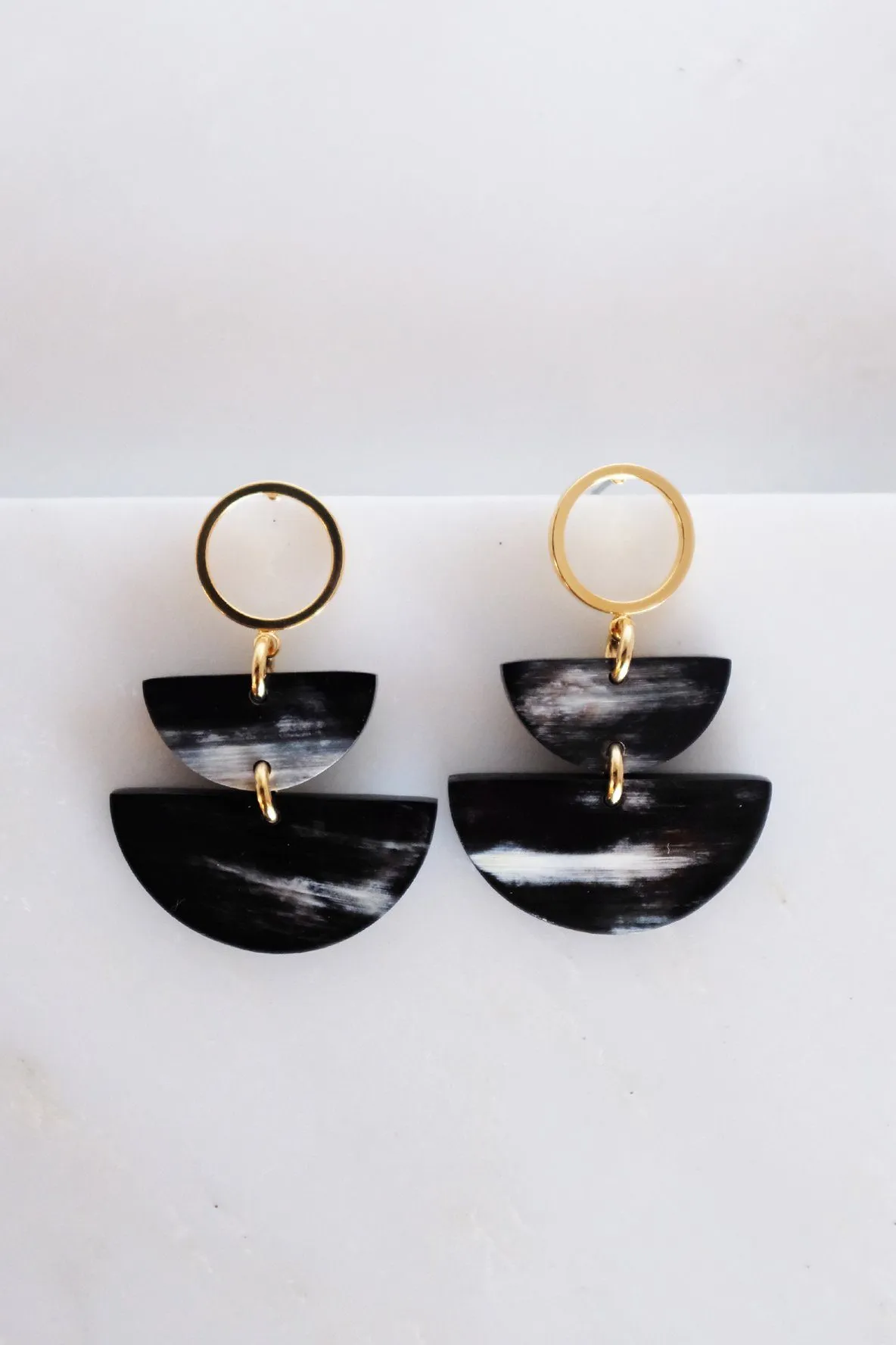 Saigon II Geo Buffalo Horn Post Dangle Earrings