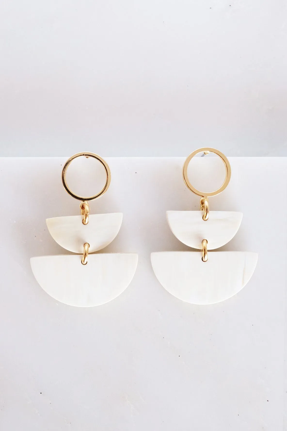 Saigon II Geo Buffalo Horn Post Dangle Earrings