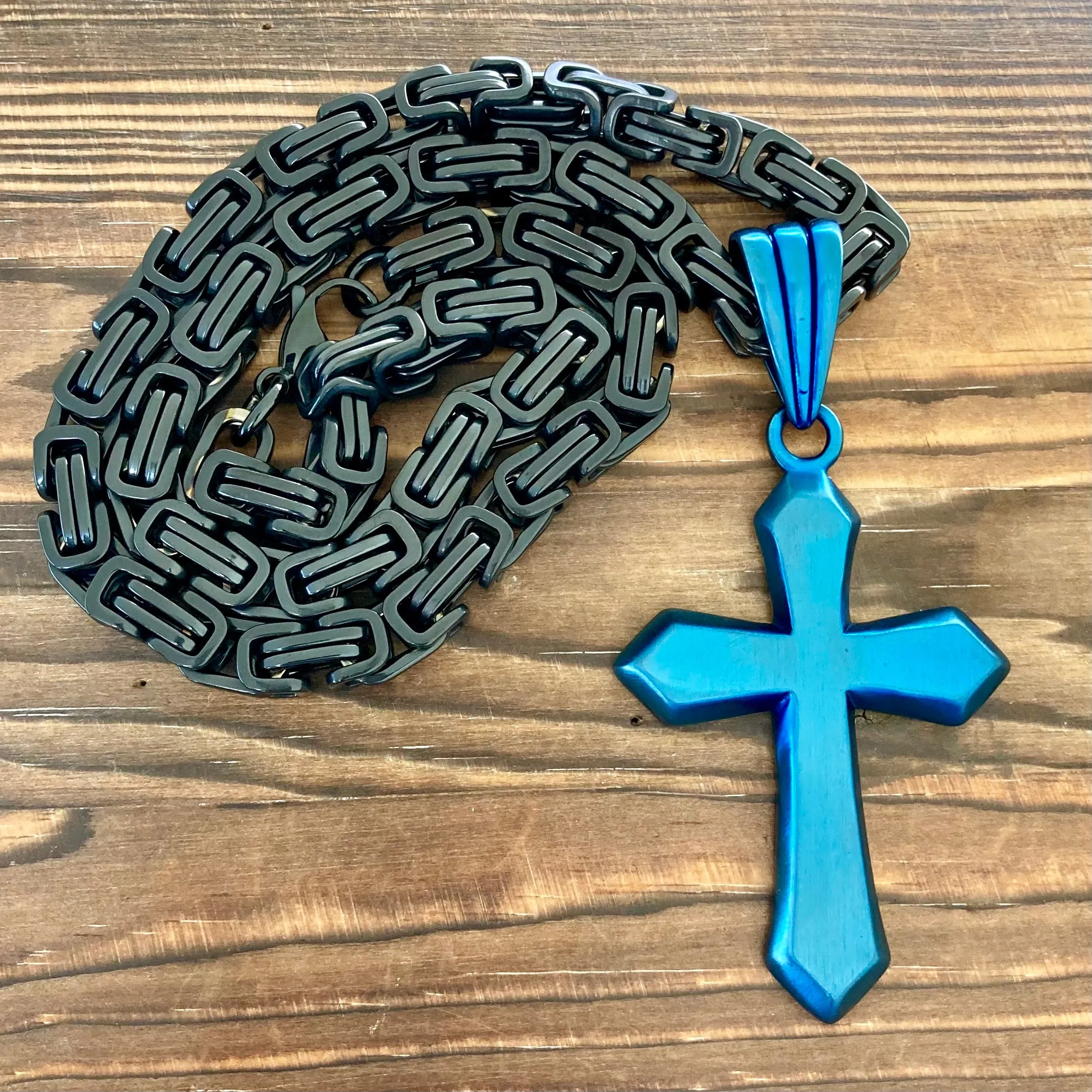 Sanity's Favorite Cross - Blue - Pendant - Necklace (818)