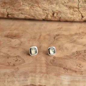 Santa Fe Prehnite Posts - Square Prehnite Studs - Sterling Silver Posts - Silversmith