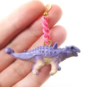 Scolosaurus Euoplocephalus Dinosaur Animal Figurine Shaped Dangle Earrings in Purple