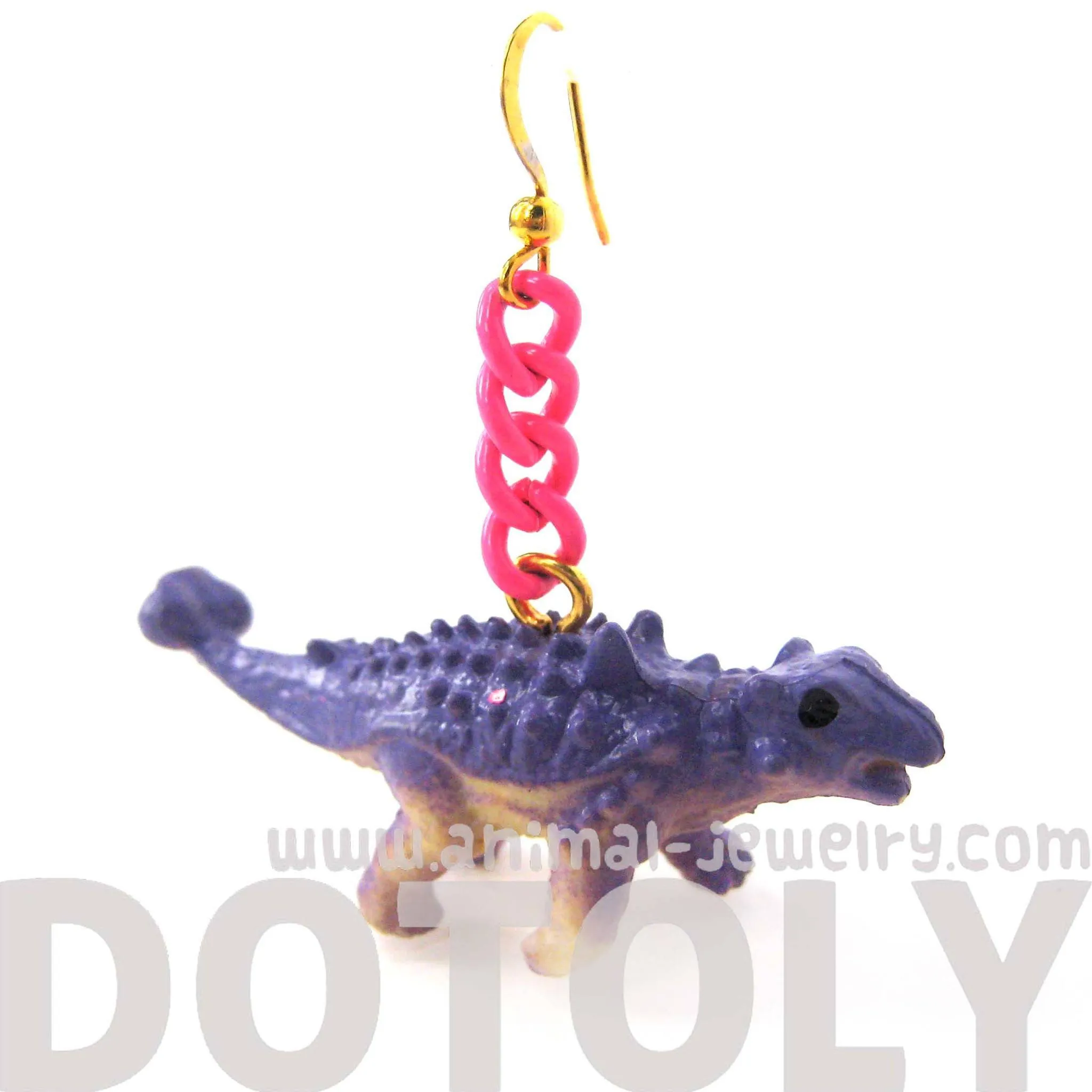 Scolosaurus Euoplocephalus Dinosaur Animal Figurine Shaped Dangle Earrings in Purple