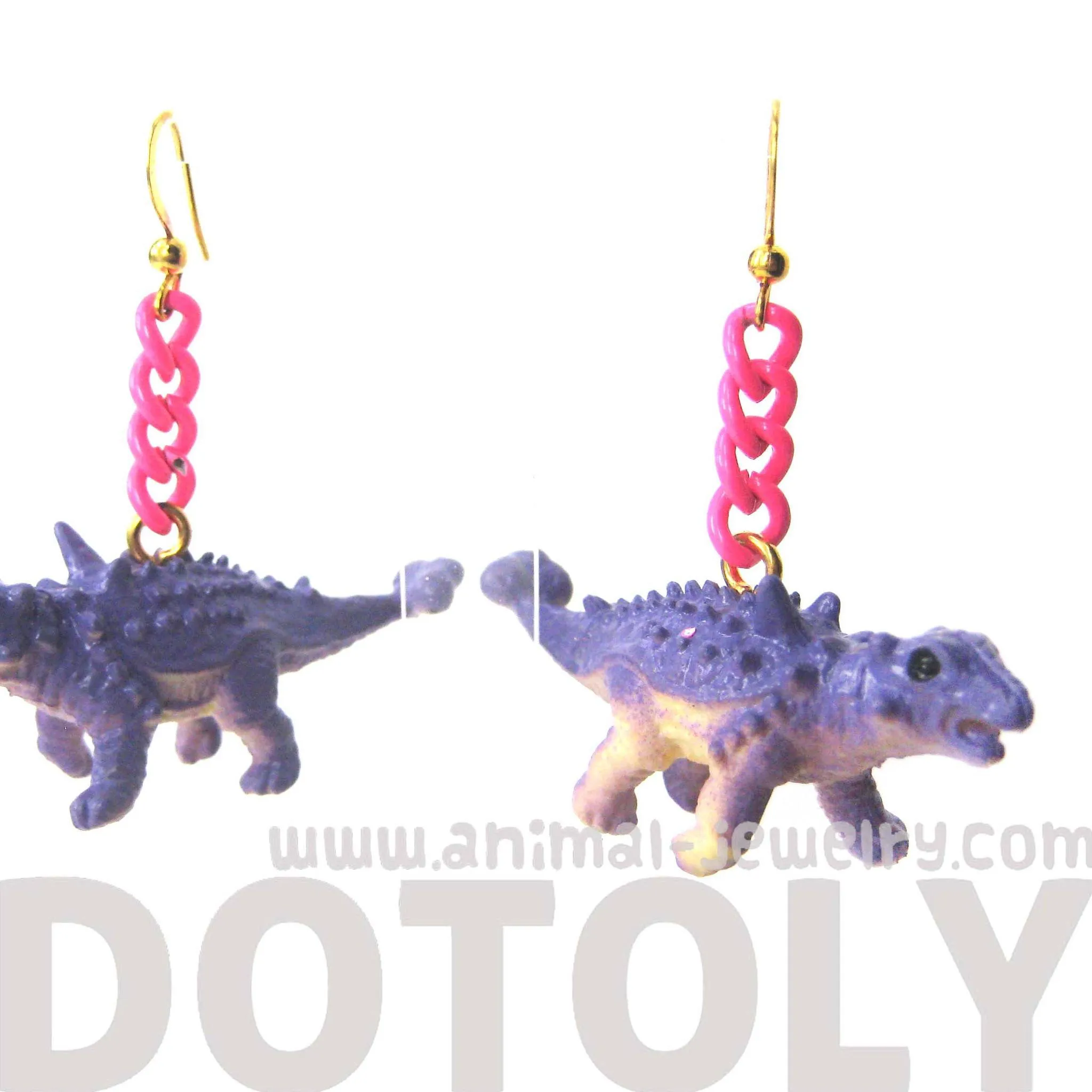 Scolosaurus Euoplocephalus Dinosaur Animal Figurine Shaped Dangle Earrings in Purple