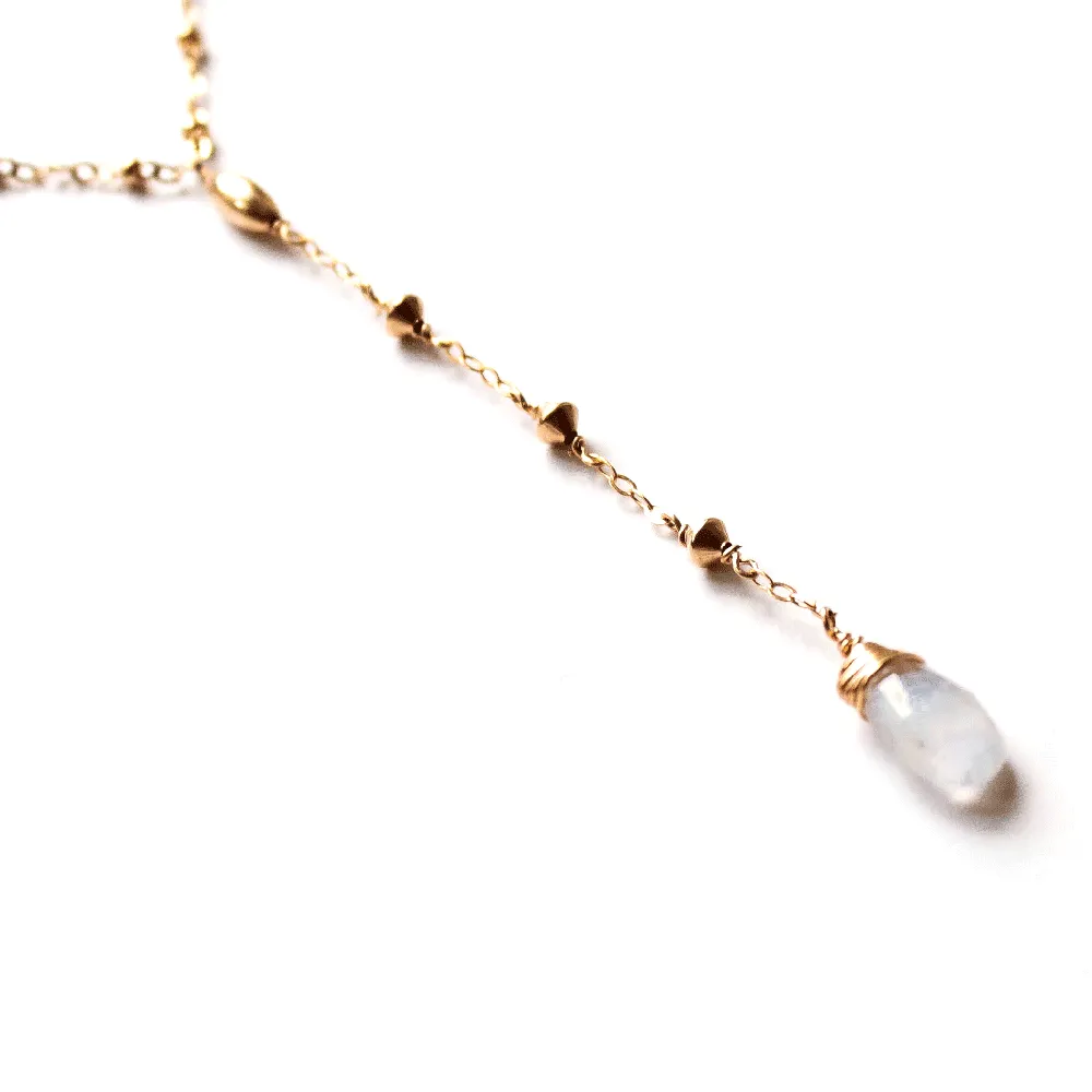 Short Y Gemstone Necklace - Moonstone