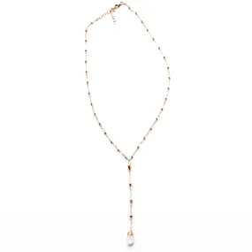 Short Y Gemstone Necklace - Moonstone