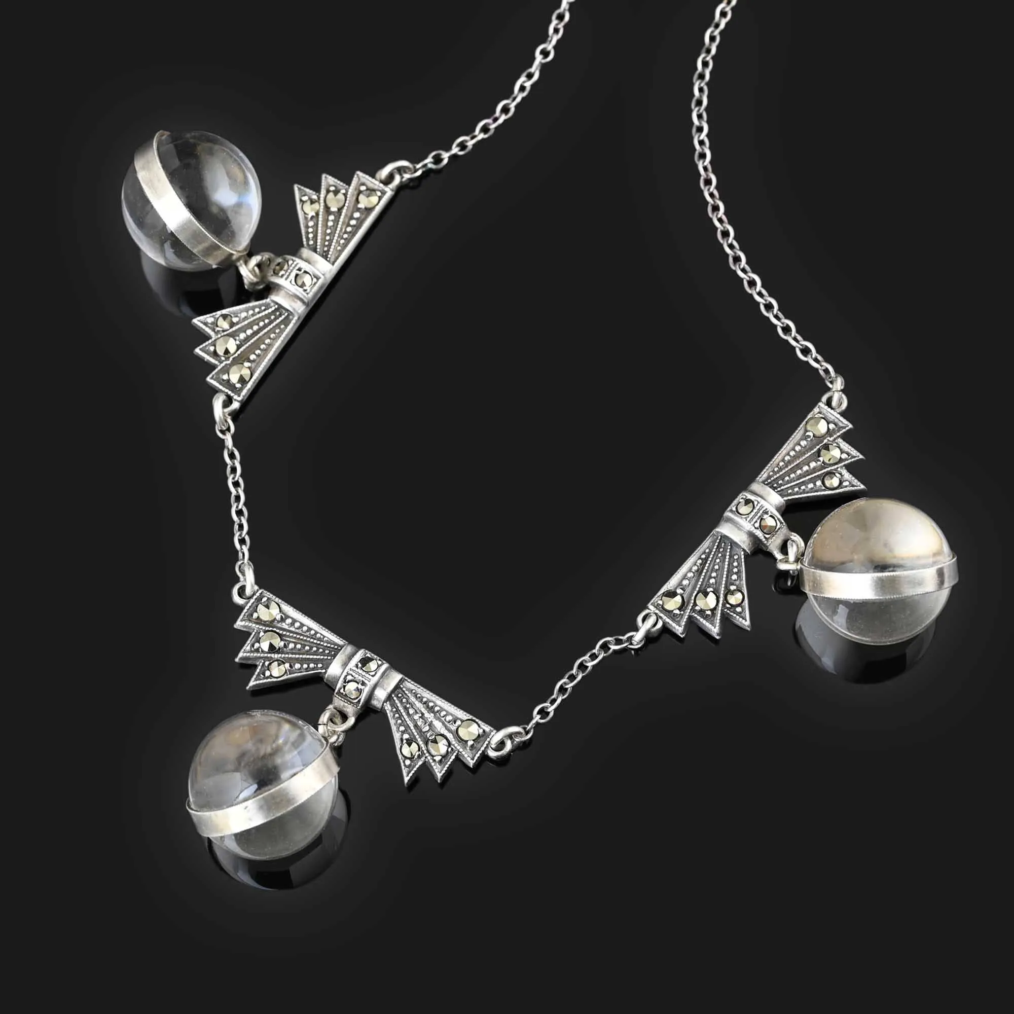 Silver Marcasite Pools of Light Rock Crystal Necklace