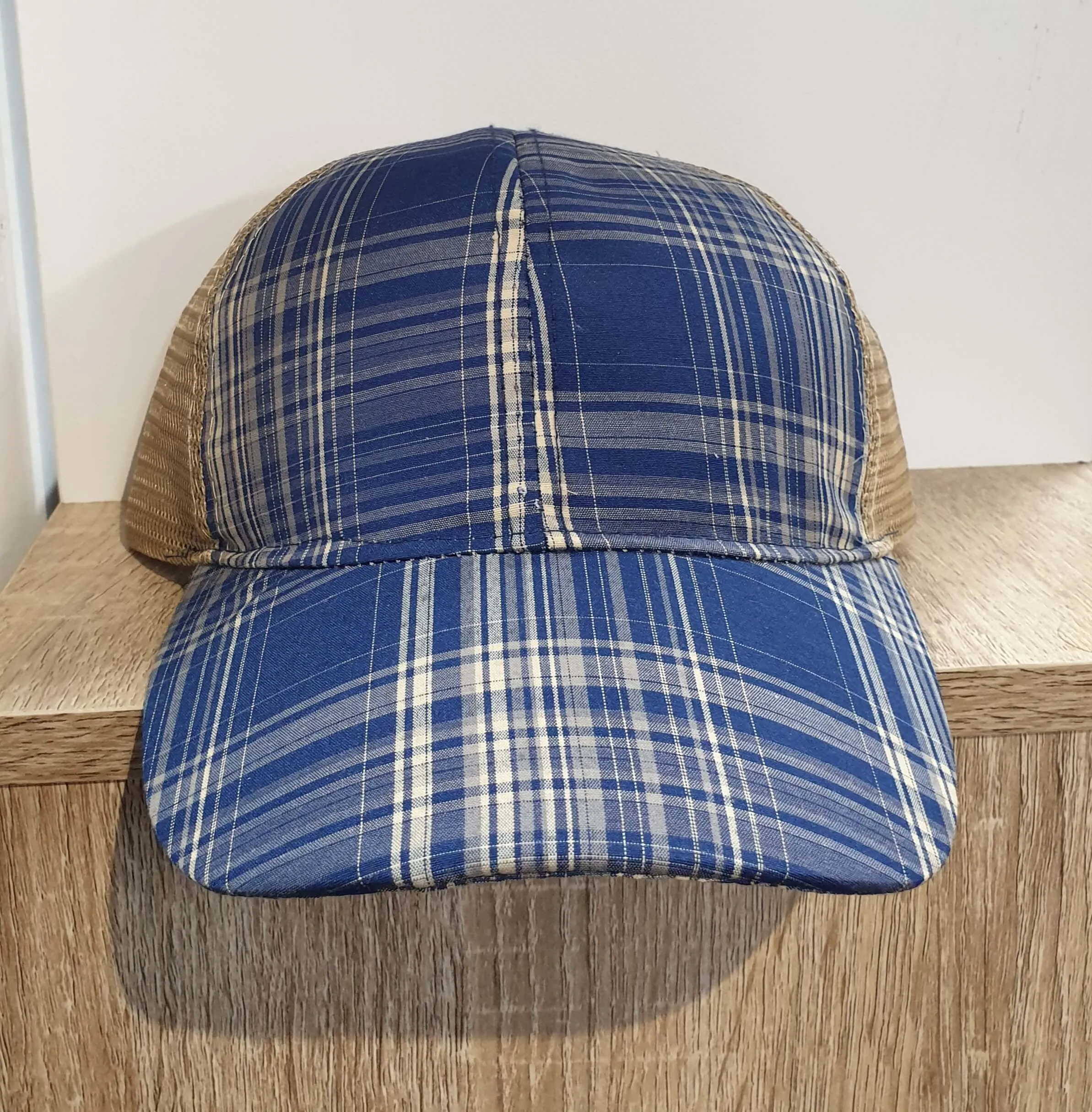 Southern Junkie Blue Plaid and Tan Mesh Cap