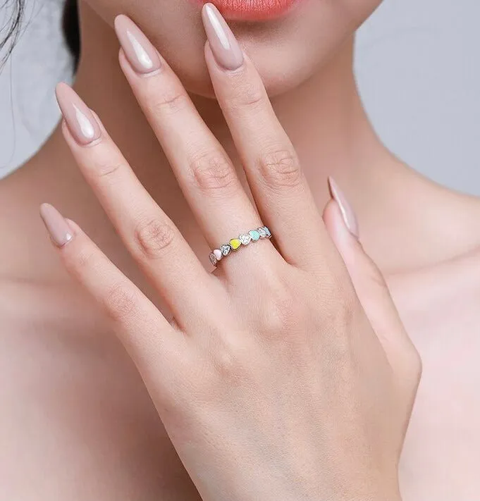 SPARKLING RAINBOW ENAMEL HEART RING