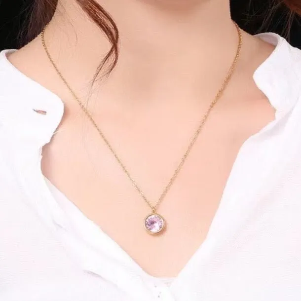 STAINLESS STEEL CRYSTAL PENDANT NECKLACE