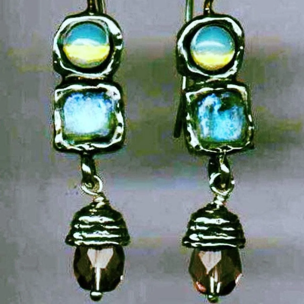 Sterling Silver Earrings, Roman Glass Earrings, Gemstones Earrings