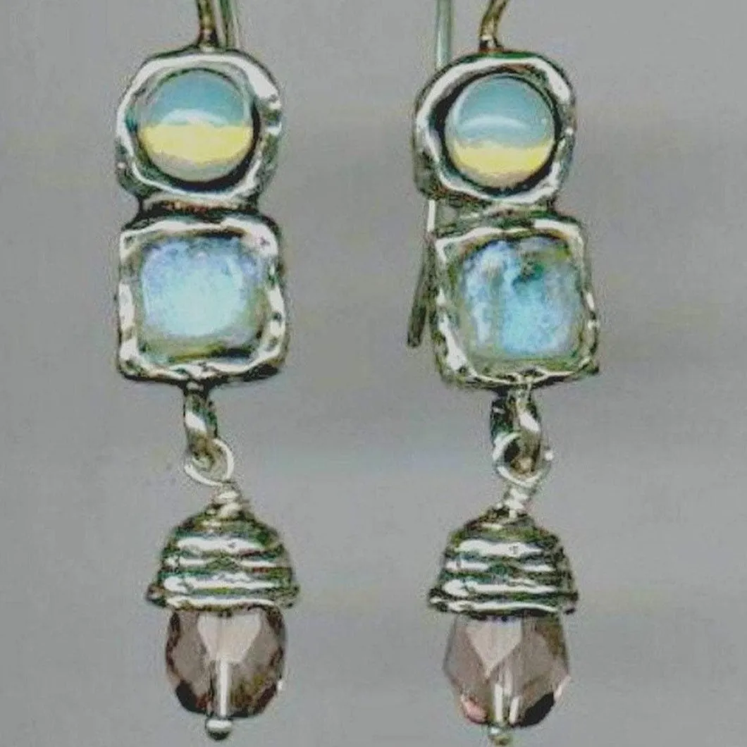 Sterling Silver Earrings, Roman Glass Earrings, Gemstones Earrings