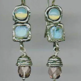 Sterling Silver Earrings, Roman Glass Earrings, Gemstones Earrings