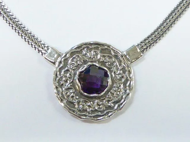 Sterling Silver Pendant  Necklace Amethyst / Garnet / Champagne Zircon