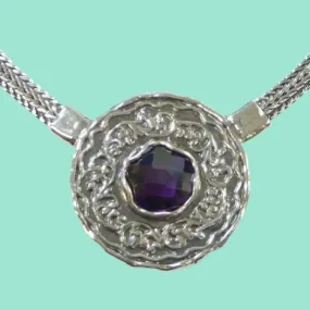 Sterling Silver Pendant  Necklace Amethyst / Garnet / Champagne Zircon