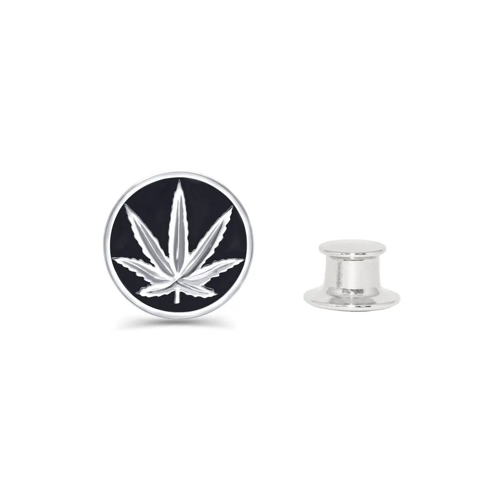 Sterling Silver Sativa Leaf Black Enamel Fashion/Lapel Pin