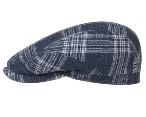 Stetson Virgin Wool Flat Cap in Navy Plaid Check