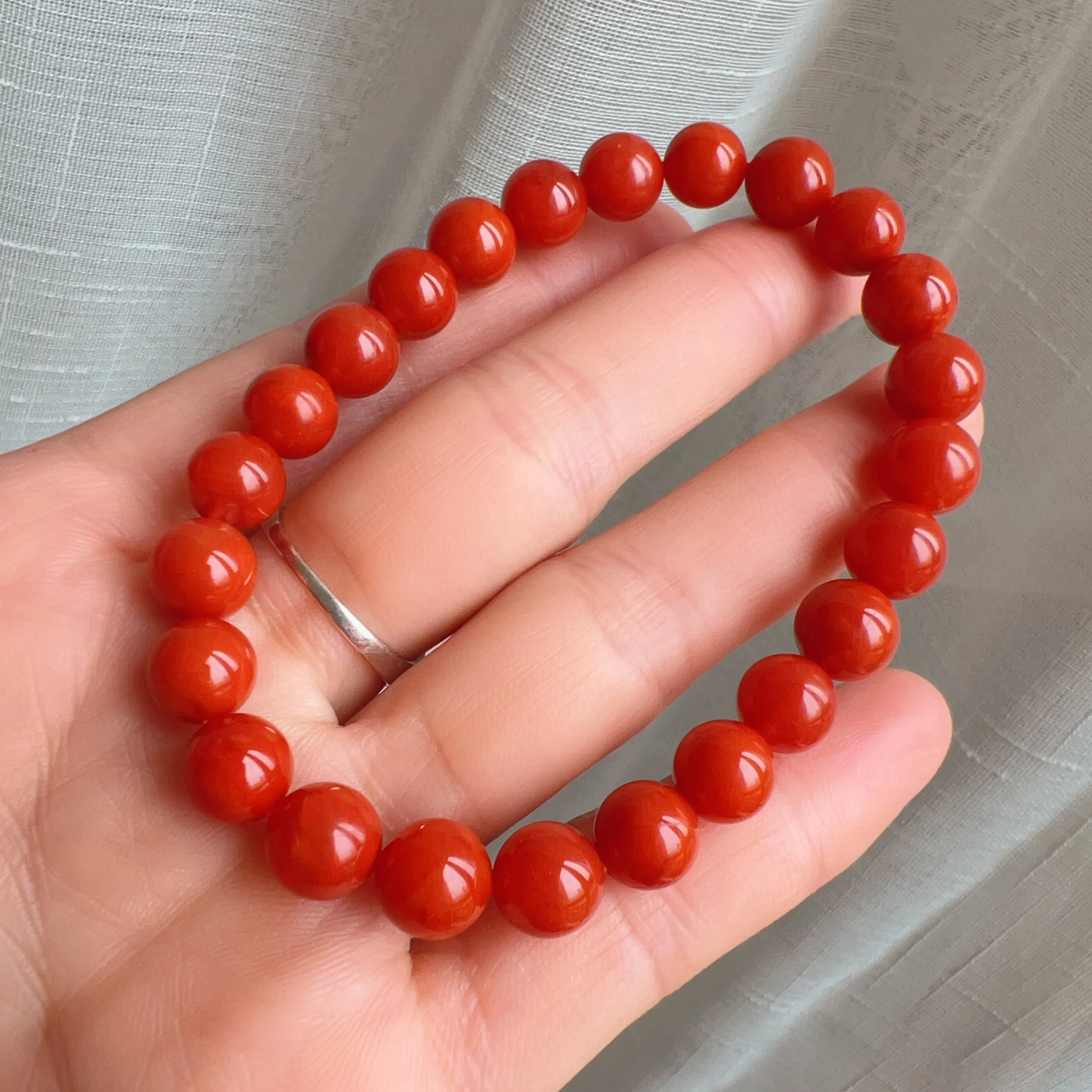 Stone of Strength Handmade High-Quality Nanhong Agate Bracelet | Natural Root Chakra Healing Stone Jewelry