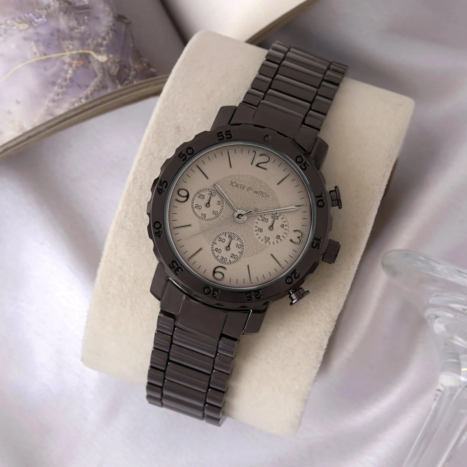 Taye Gunmetal Metallic Watch with Taupe Dial