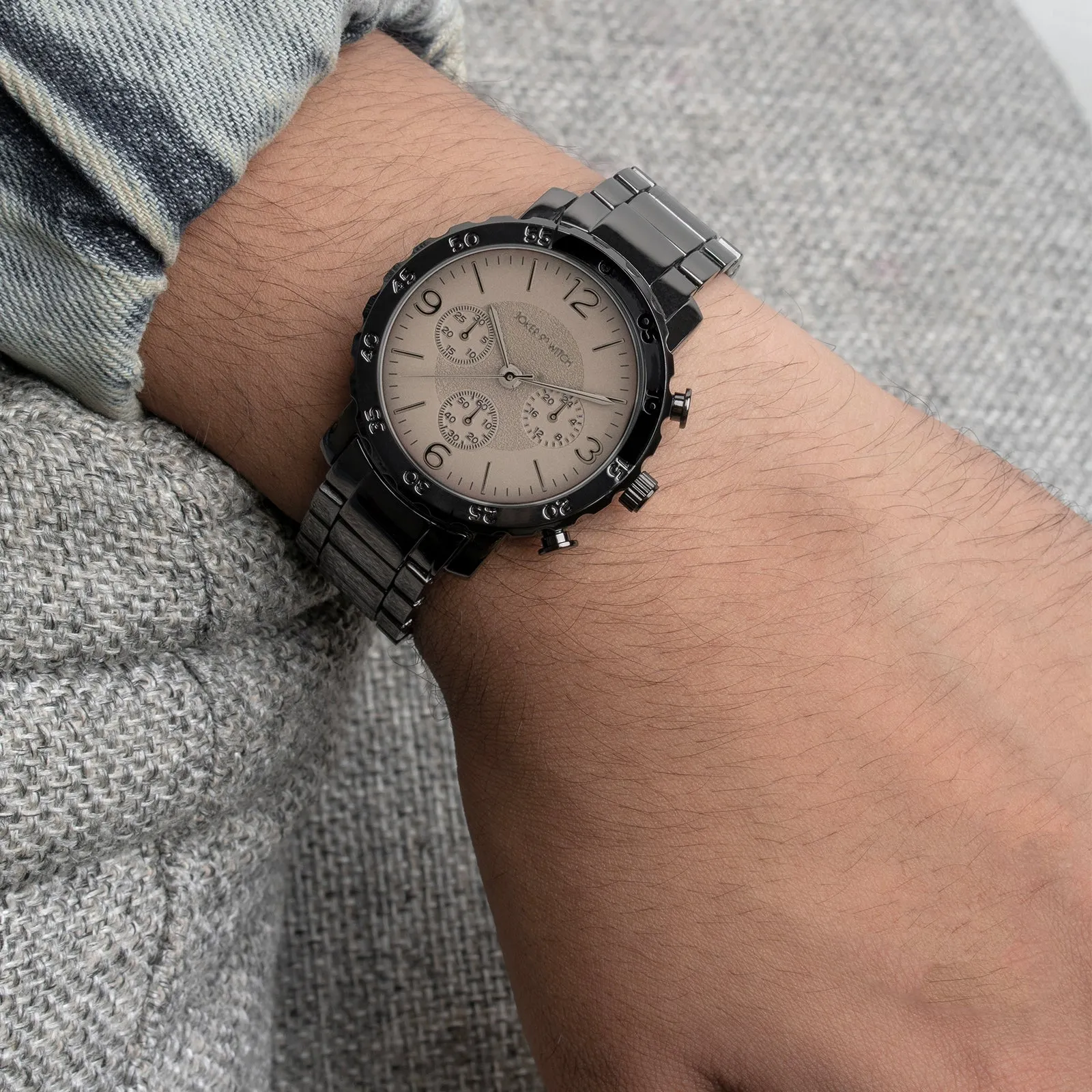 Taye Gunmetal Metallic Watch with Taupe Dial