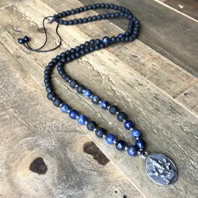 Third Eye Chakra Aromatherapy Lava Rock Mala Beads with Ganesh Pendant