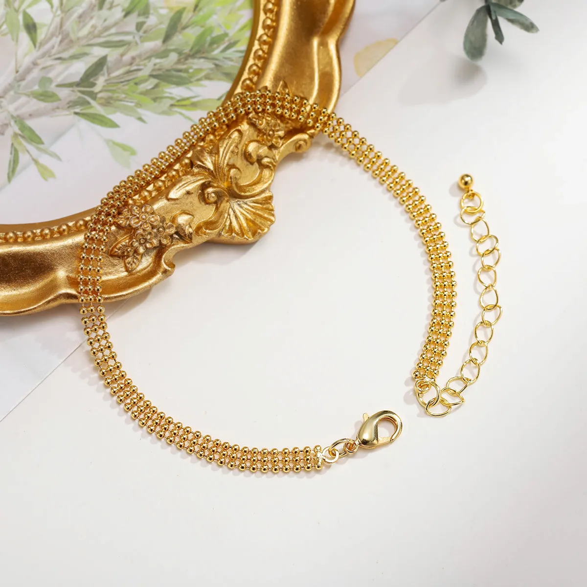 Three Columns Gold Little Ball Link Anklet