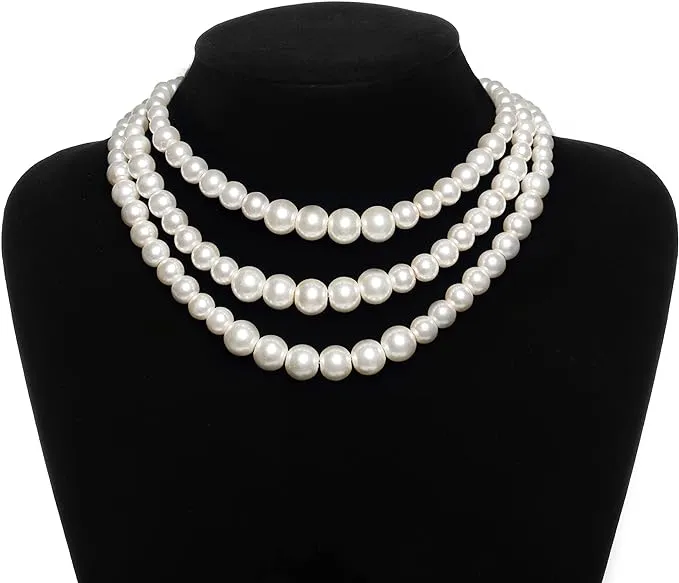 Triple Strand Pearl Drop Choker