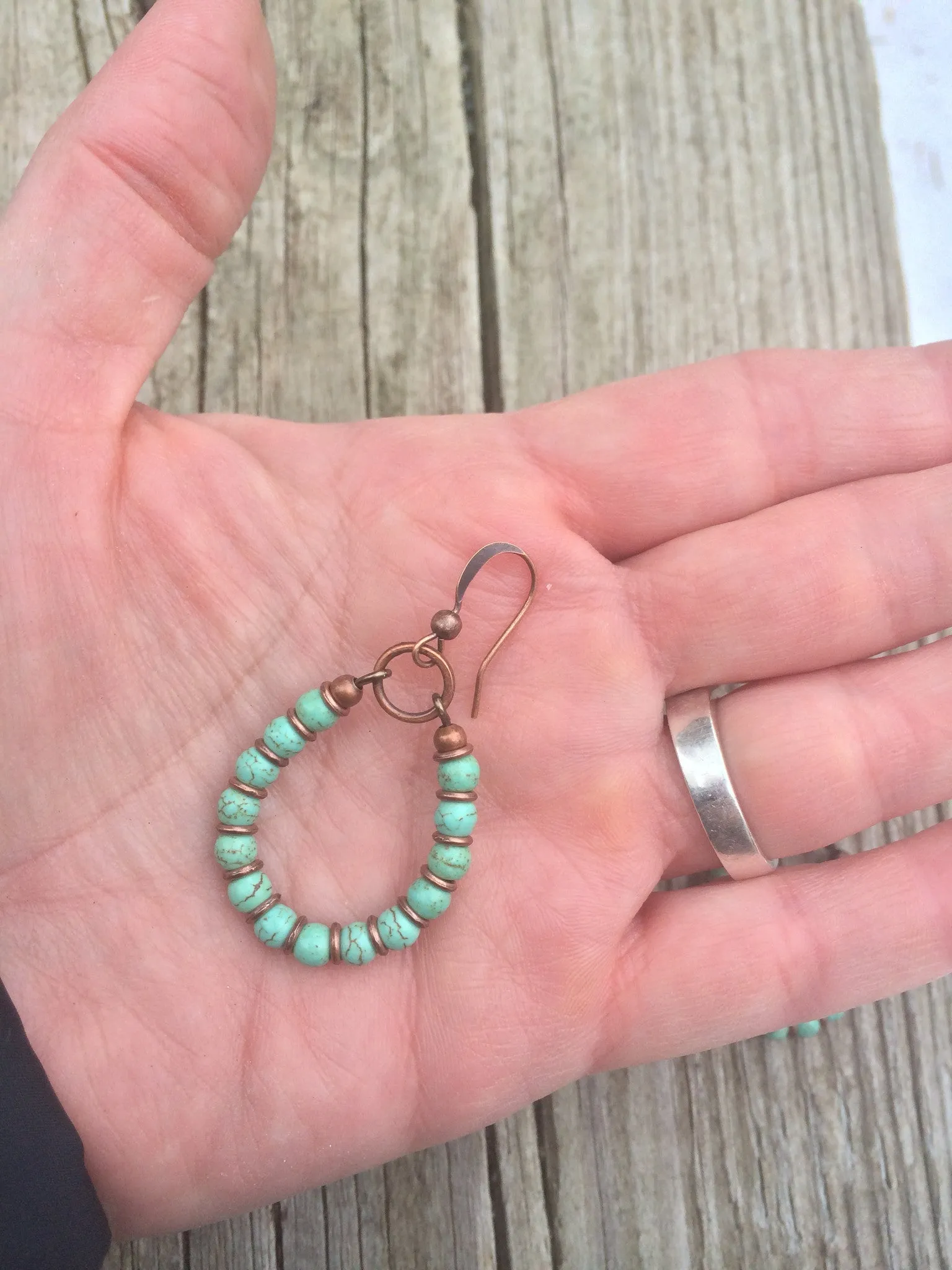 Turquoise Hoop Earrings, Copper and Turquoise Handmade Jewelry