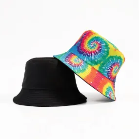 Unisex Reversible Tie Dye Solid Bucket Hat