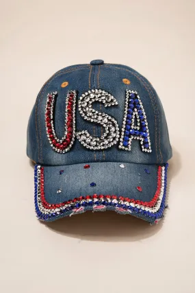 USA Red White and Blue Denim Cap