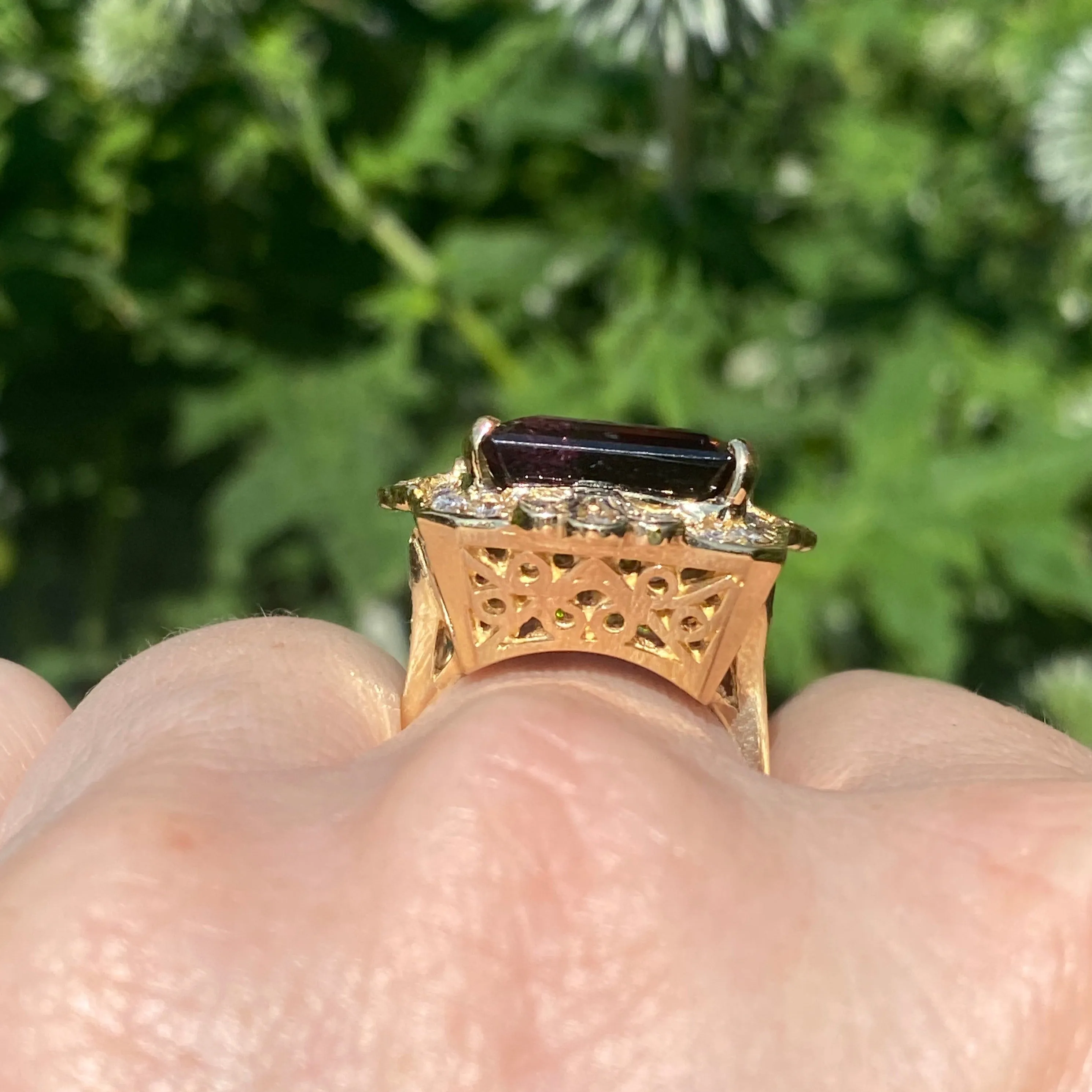 Vintage 14K Gold Watermelon Tourmaline and Diamond Ring