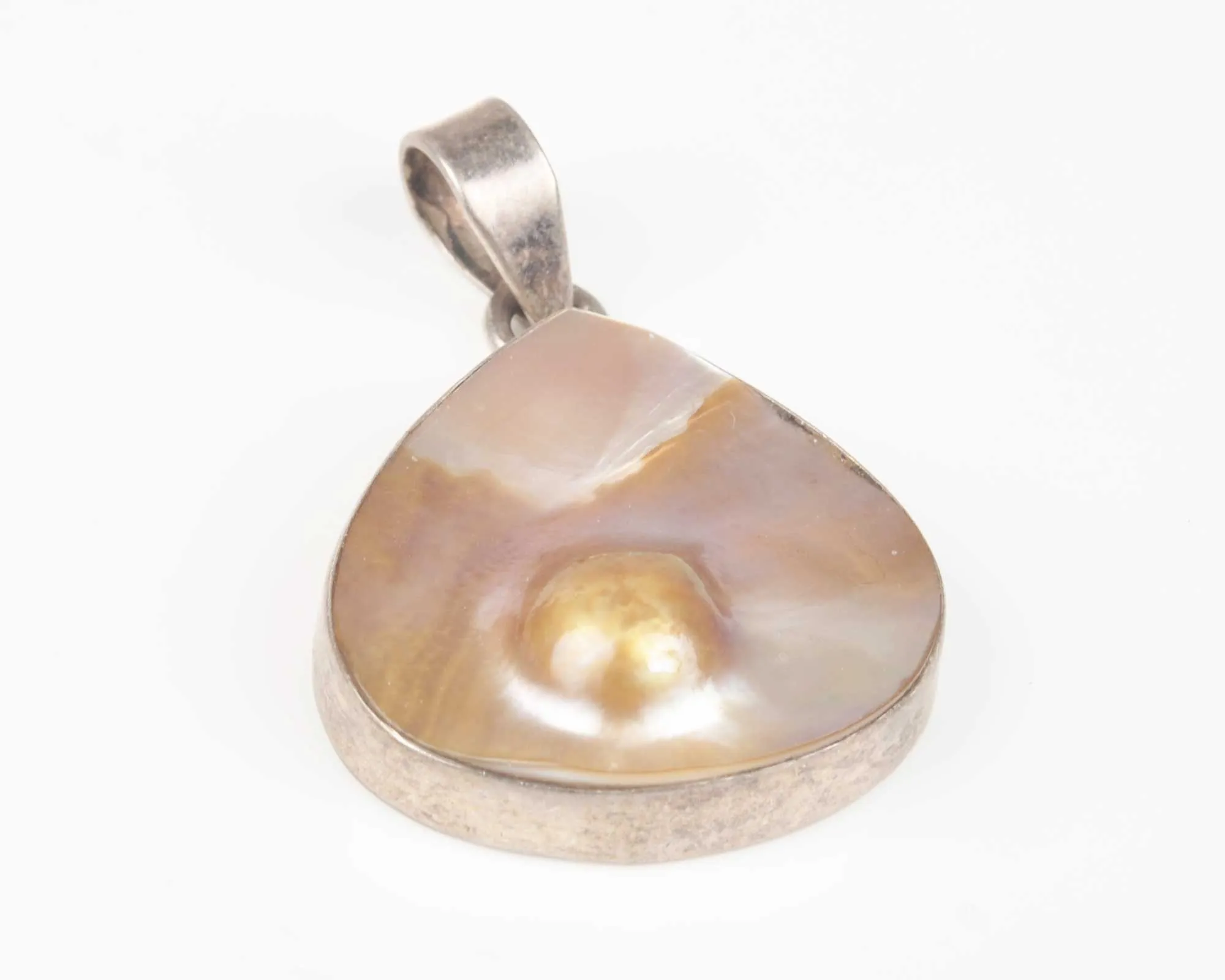 Vintage Jewelry-Pendant-Sterling Silver Mabe Pearl-Unique Art Jewelry