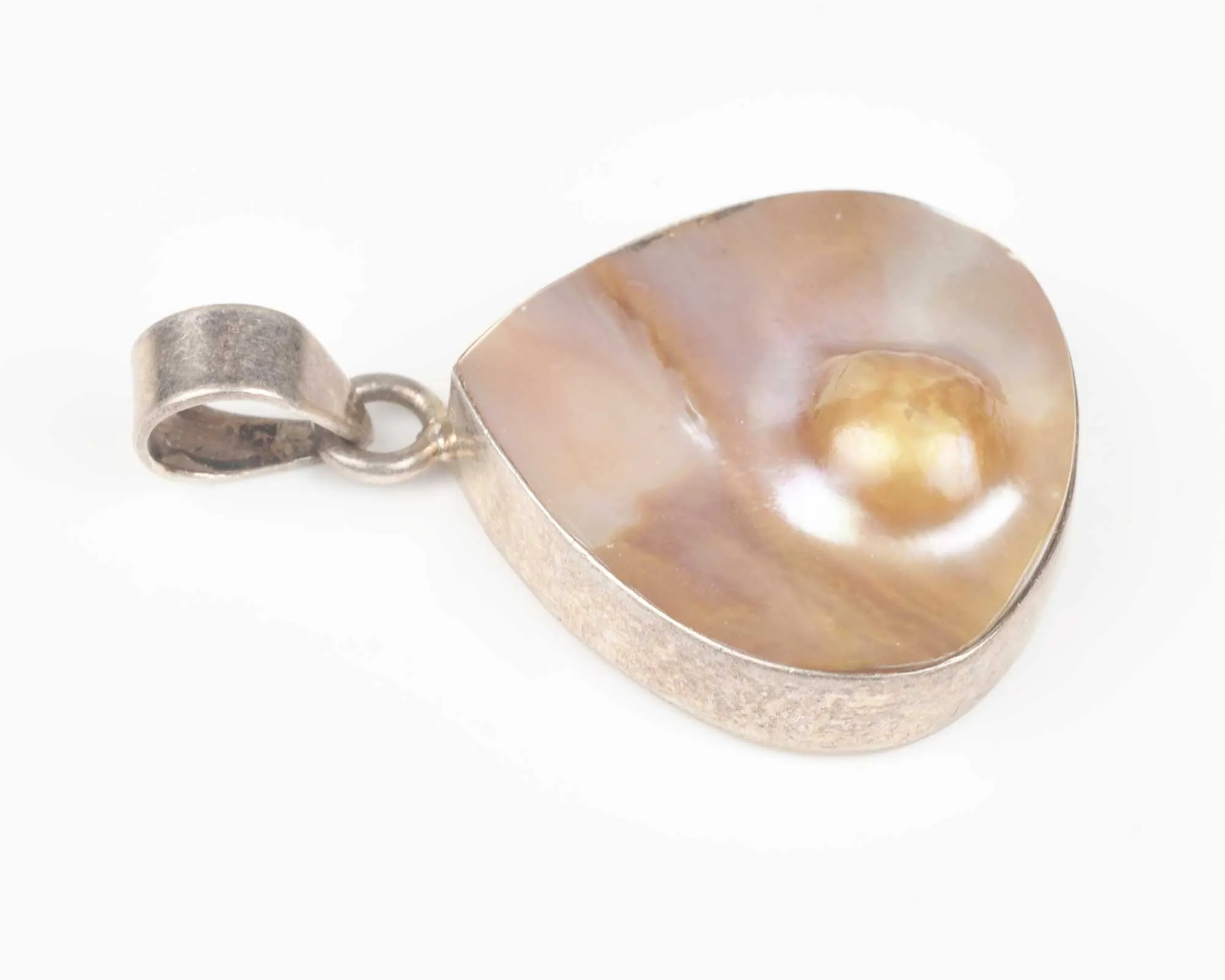 Vintage Jewelry-Pendant-Sterling Silver Mabe Pearl-Unique Art Jewelry