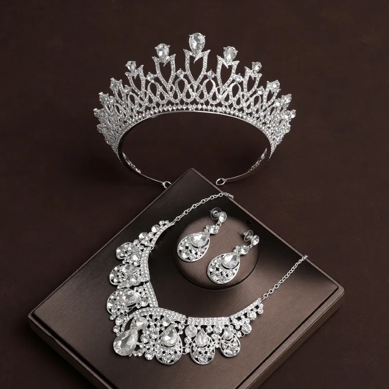 Wedding Crown Bridal Tiara Necklace Three-piece Luxurious Style Main Wedding Dress Hair Accessories Women's High-end Crown