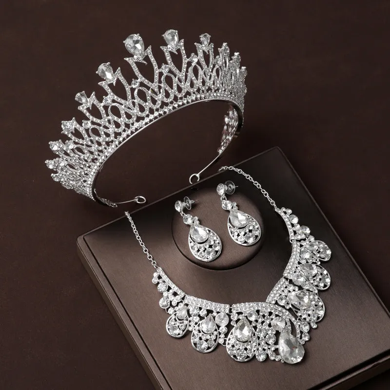 Wedding Crown Bridal Tiara Necklace Three-piece Luxurious Style Main Wedding Dress Hair Accessories Women's High-end Crown