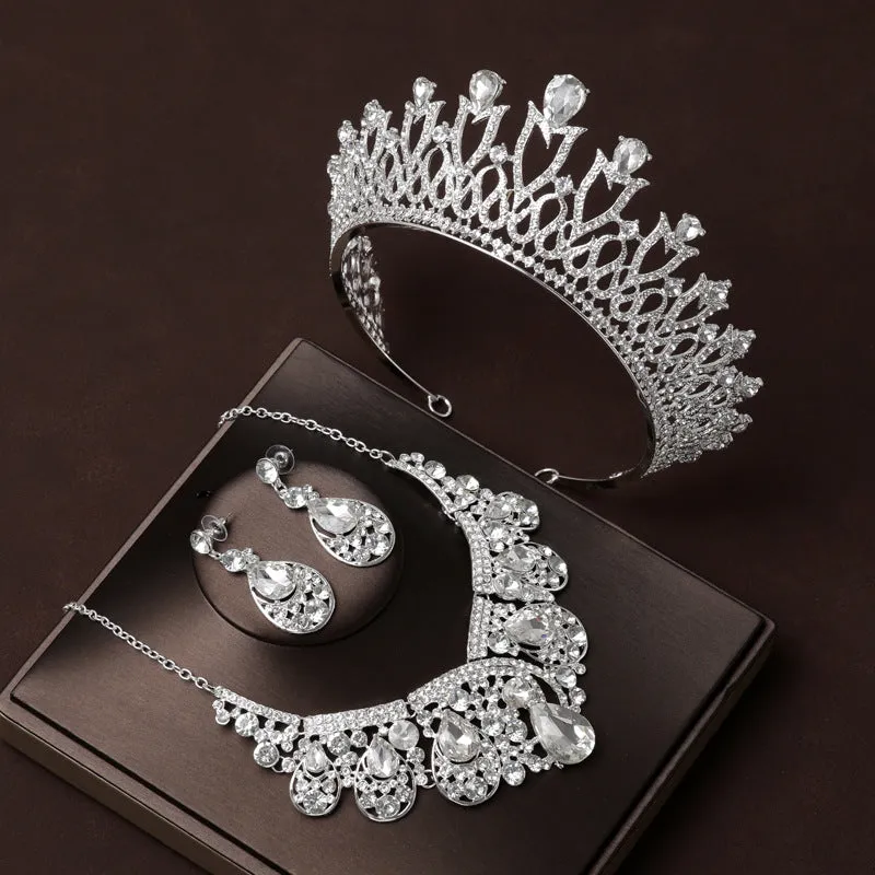 Wedding Crown Bridal Tiara Necklace Three-piece Luxurious Style Main Wedding Dress Hair Accessories Women's High-end Crown