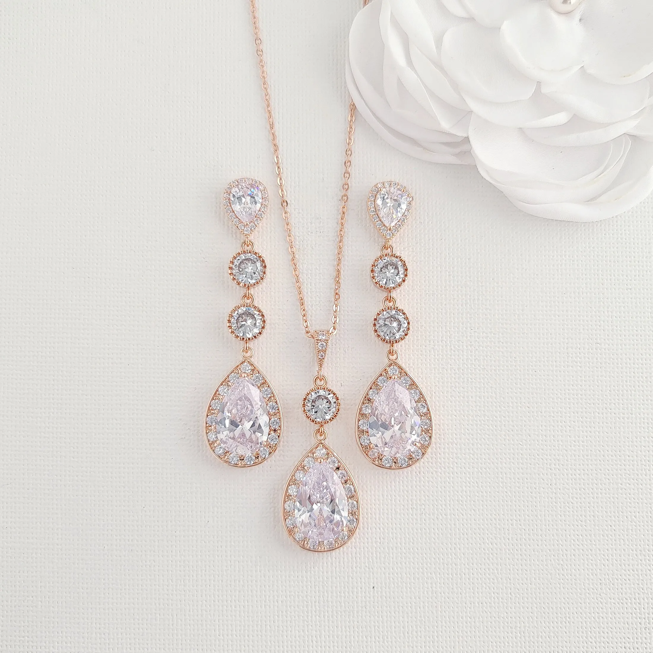 Wedding Necklace Set with Long Earrings-Evana