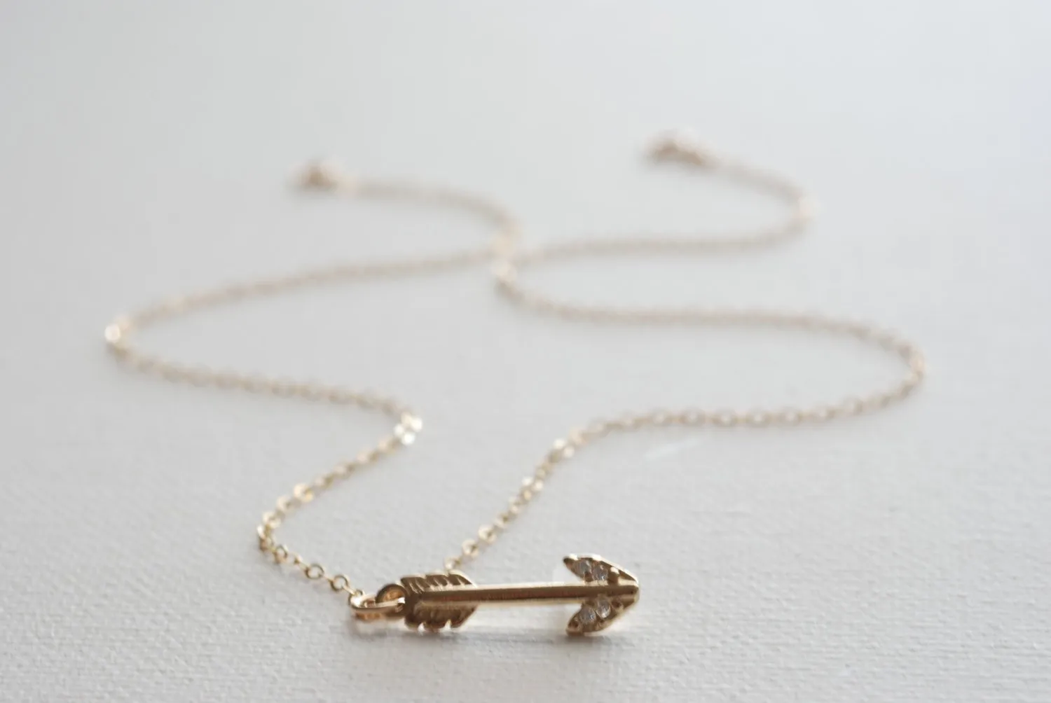 Wholesale Gold Arrow Necklace - tip with crystals,22k gold Arrow, Dainty Arrow Necklace, Crystal Arrow Necklace,bow and arrow