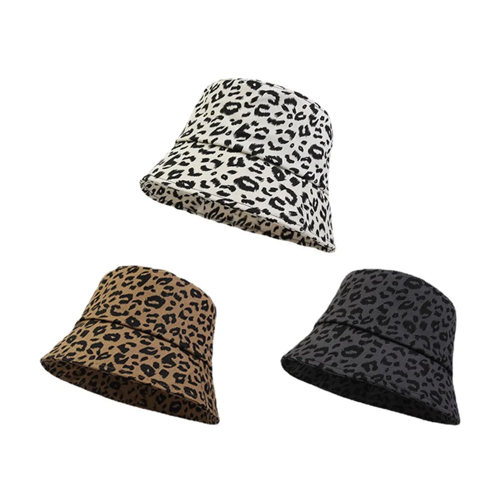 Women Cotton Leopard Pattern Print Fashion All-match Sunscreen Bucket Hat