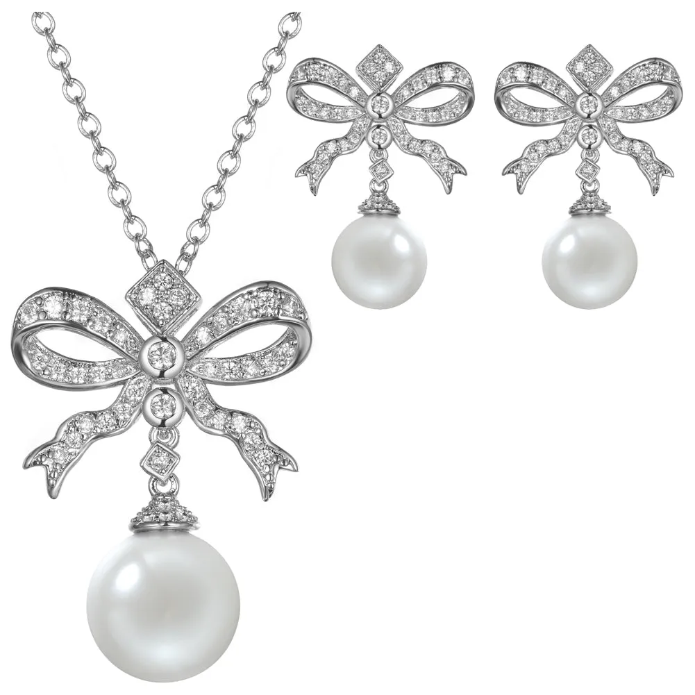 Women's Fashion Pearl Bow CZ Jewelry Sets