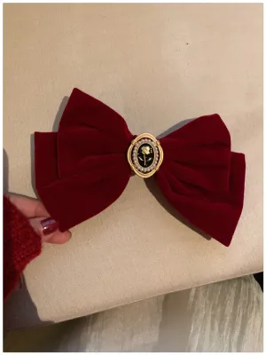 Women's Velvet Bow Black Red Christmas Hairpin Pack of 2