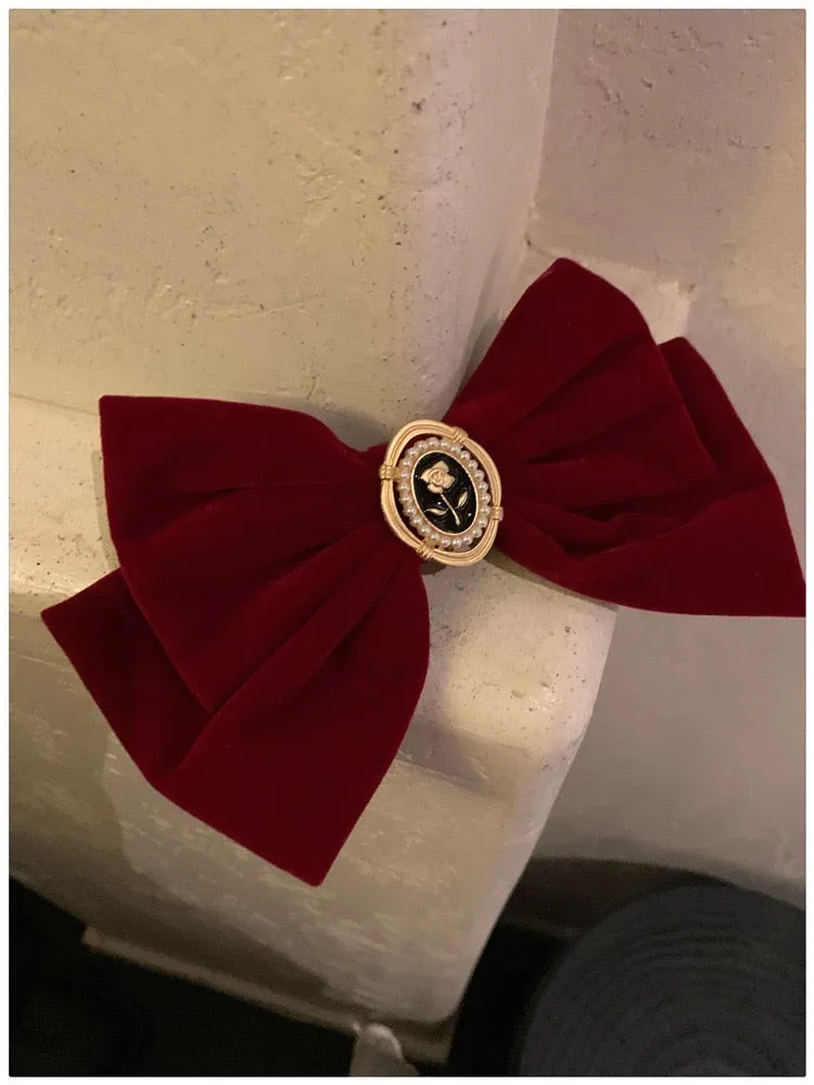 Women's Velvet Bow Black Red Christmas Hairpin Pack of 2